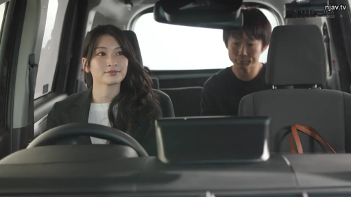微笑 · 深色西装外套 · 汽车 · 汽车内部 · 女性侧脸特写 · 车内环境