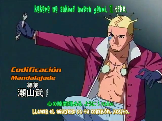 敞开胸口 · 自信微笑 · 人物上半身特写 · 扳手 · 字幕显示 · 无背景