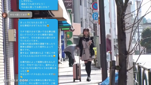 自然 · 手机 · 人行道 · 黑色过膝长袜 · 聊天界面文本提及金钱和工作介绍