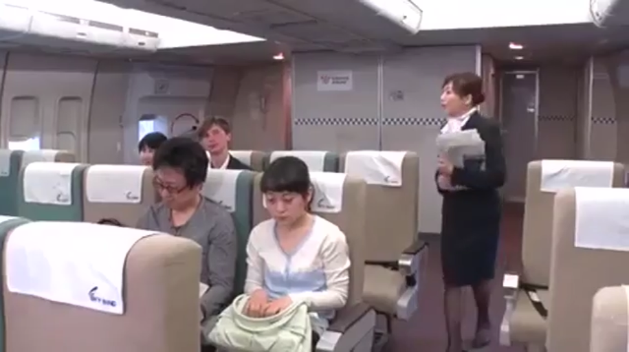 空姐制服 · 飞机客舱 · 飞机餐盘或文件 · 空姐面带职业微笑 · 空姐全身侧拍
