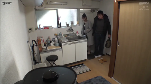 無表情 · 长款外套 · 公寓小厨房 · 日常家居环境 · 提包