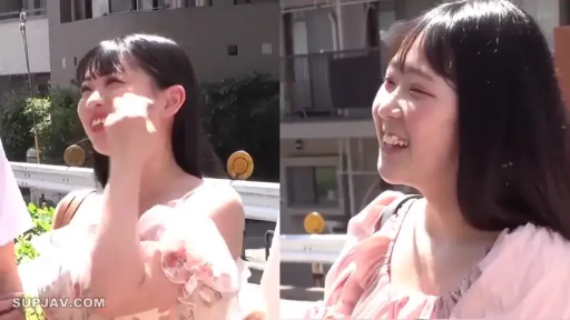 开朗 · 面部特写 · 室外街道 · 粉色露肩上衣