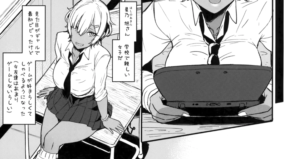 教室 · 微笑 · 胸部のクローズアップ · 百褶短裙 · ゲーム機 · 漫画分镜