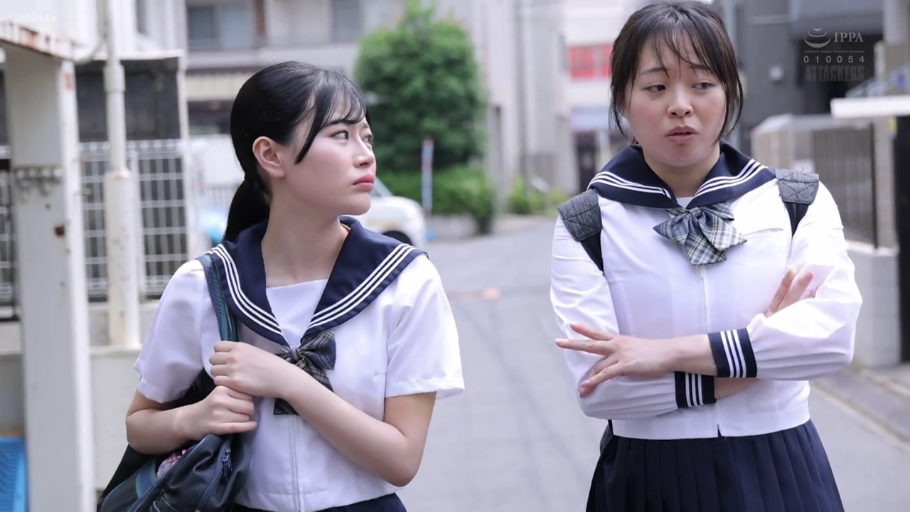 交谈中 · 居民区小路 · 藏青色百褶短裙 · 学生书包 · 人物半身特写