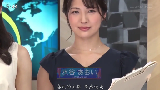 脸部特写 · 深蓝色连衣裙 · 中文字幕 · 文件夹 · 职业微笑 · 演播室