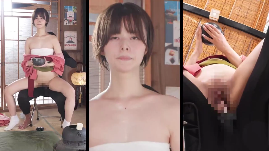 騎乗位 · 淡然 · 和式房间 · 和服外套褪至腰间 · 下体马赛克近景 · 和服外套 · 下体打码