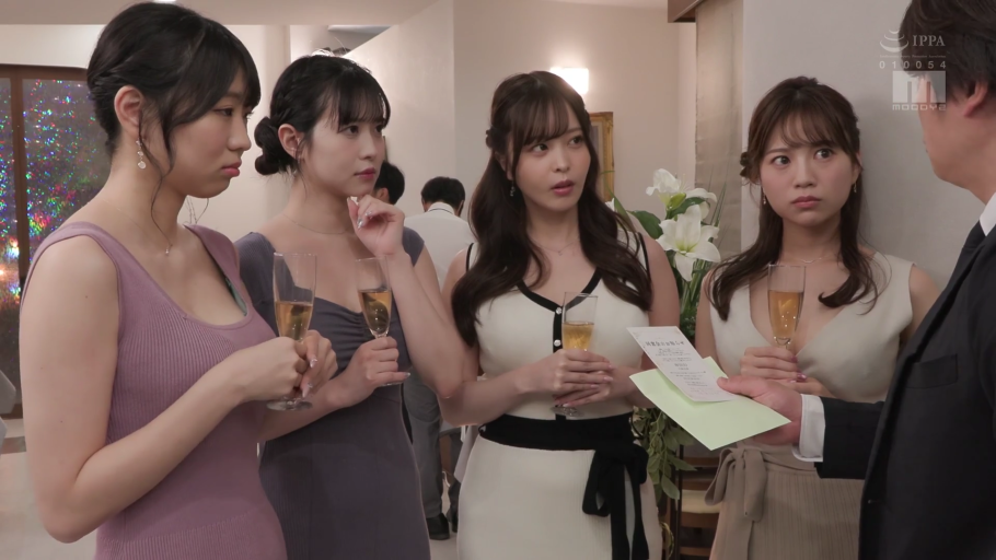 凝视 · 西装（男子） · 香槟杯 · 酒店宴会厅 · 女性面部特写 · 社交氛围
