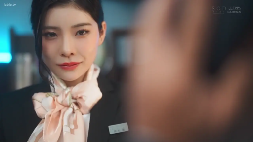 室内 · 坐姿 · 脸部特写 · 微笑 · 注视 · 长发 · 丝巾 · 空姐制服