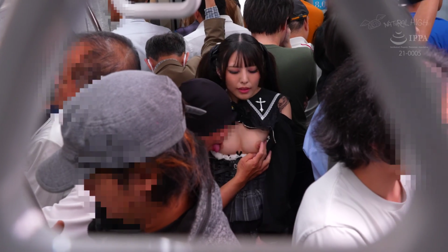 胸部特写 · 沉迷 · 地铁车厢 · 舔乳 · 哥特风连身裙 · 周围全是乘客