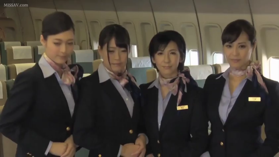 微笑 · 飞机客舱 · 胸牌 · 深色空姐制服 · 中景镜头