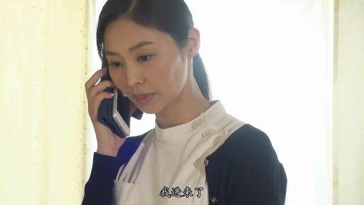 室内 · 严肃 · 护士服 · 中景 · 中文字幕 · 手机 · 打电话 · 侧身站立