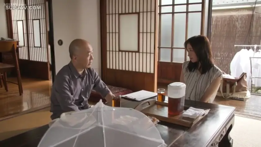 平静 · 和式住宅 · 食物罩 · 中景镜头 · 女人条纹无袖衫 · 传统日式建筑内饰