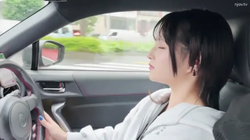 坐姿 · 平静 · 侧脸 · 方向盘 · 白色连帽衫 · 驾驶 · 汽车内 · 侧颜特写