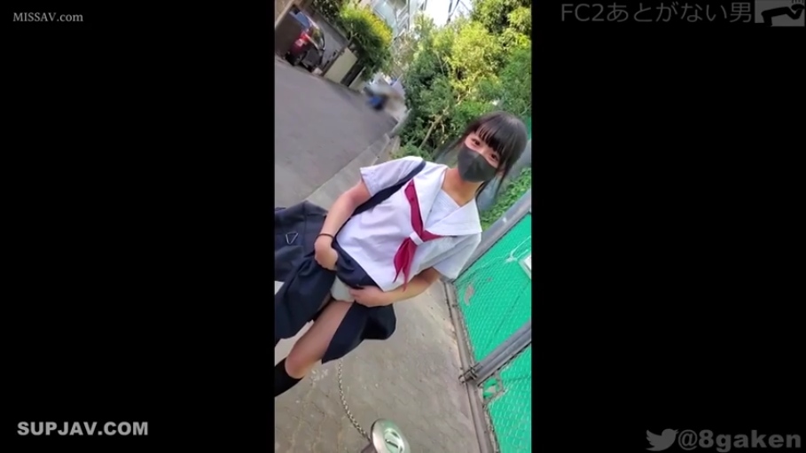 配合 · POV视角 · 藏青色百褶裙 · 户外街道 · 内裤特写 · 黑色口罩