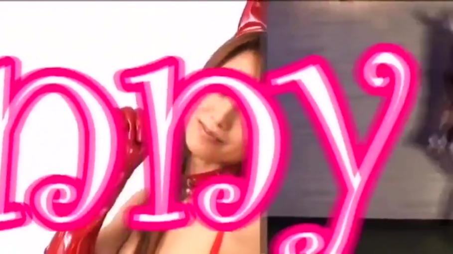 室内摄影棚 · 中近景 · 兔耳发箍 · 模特摆拍 · 迷离微笑 · 红色紧身皮衣 · 侧头倚靠 · 粉色霓虹字幕遮挡