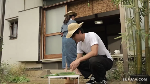 平静 · 草帽 · 日式建筑外观 · 正在忙碌的双手 · 女人穿蓝色牛仔长裙 · 乡村庭院