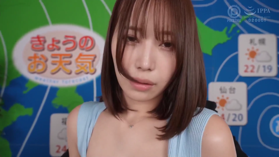 面部特写 · 演播室 · 眼神空洞 · 浅蓝色无袖针织衫 · 光影自然