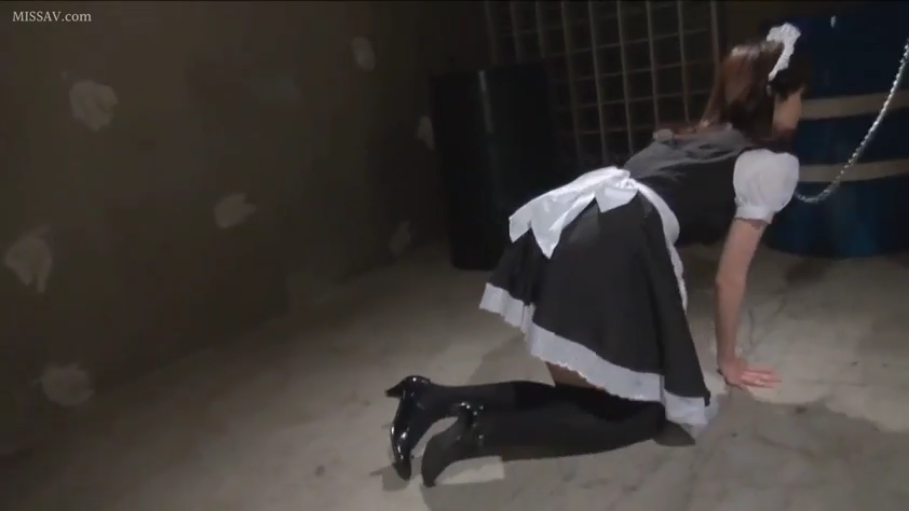 白色围裙 · 类似牢房 · 女仆装配饰 · 全身侧拍 · 无法辨认 · 铁链连接颈圈