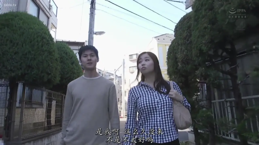 手提包 · 住宅区 · 交谈中 · 字幕显示 · 人物半身中景 · 女人穿蓝白格纹衬衫