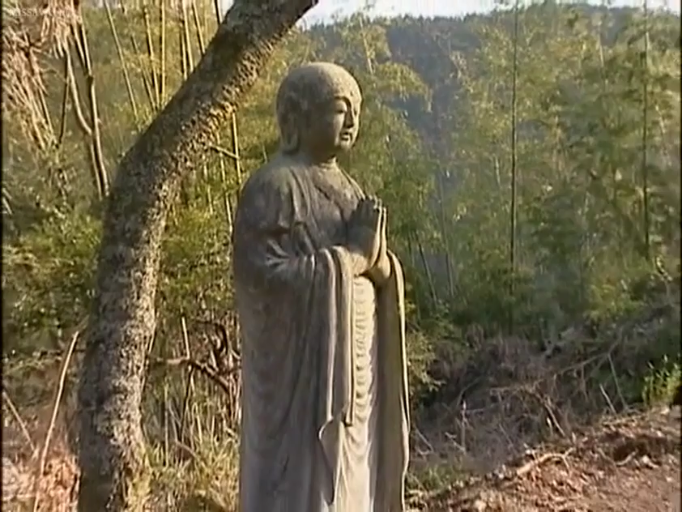 平静 · 林间小道 · 袈裟 · 环境光线充足 · 佛像侧面全身像