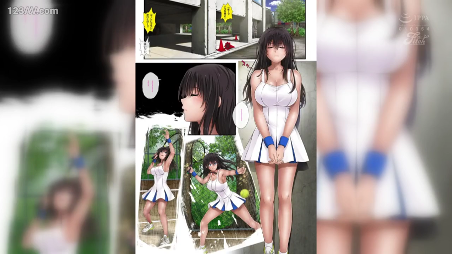 胸部特写 · 害羞 · 网球场 · 网球拍 · 蓝色护腕 · 漫画风插画