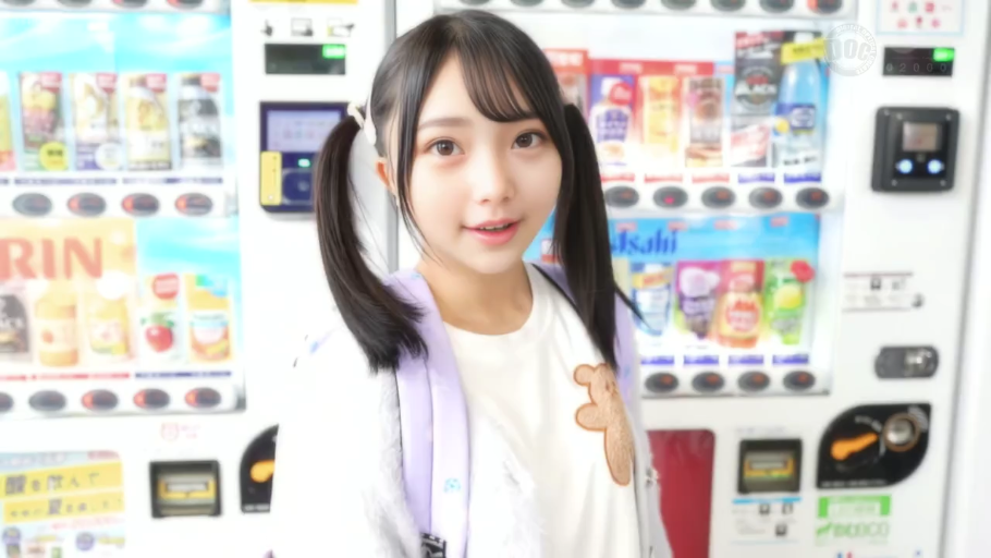 脸部特写 · 清纯 · 浅色外套 · 自动售货机旁