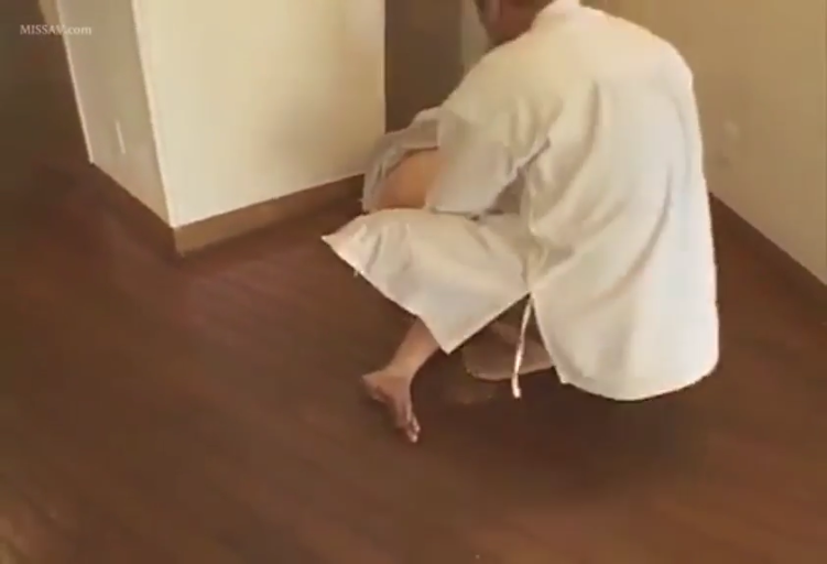木地板房间 · 后入式 · 臀部特写 · 白色长袍 · 不可见