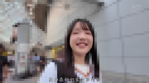 脸部特写 · 微笑 · 白色上衣 · 公共场所 · 画中含有文字字幕