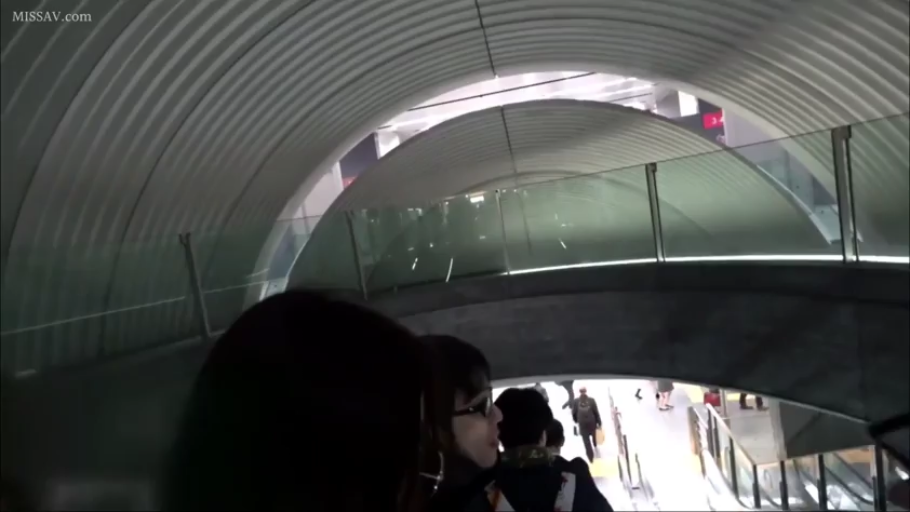 平静 · 后脑勺 · 深色外套 · 摄像设备 · 自动扶梯 · 移动视角
