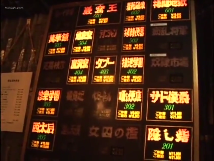 霓虹灯牌 · 情趣酒店大厅 · 价格数字特写 · 包含各种主题房名称如西太后、猥琐座、珍宝学园