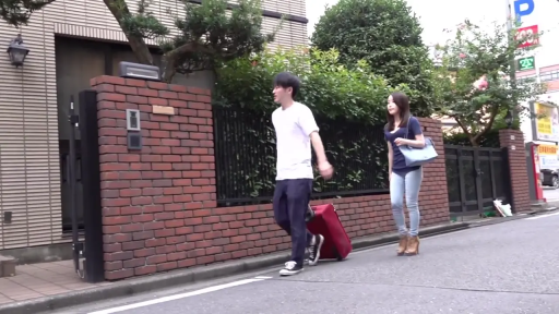 全景 · 自然 · 行走 · 休闲服 · 红色行李箱 · 日本街头 · 拉行李箱 · 住宅区街道