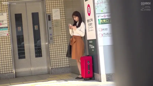 平静 · 赤いスーツケース · 地铁站 · 公共の場 · 棕色高腰裙 · 人物全身侧面
