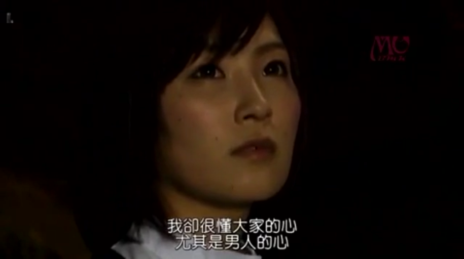 面部特写 · 中文字幕 · 昏暗室内 · 深沉 · 白色领口衣服