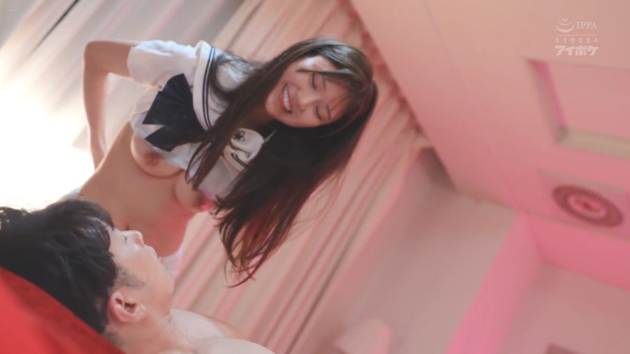 卧室 · 上半身特写 · 深情注视 · 短款水手服上衣 · 骑乘互动 · 粉色调灯光
